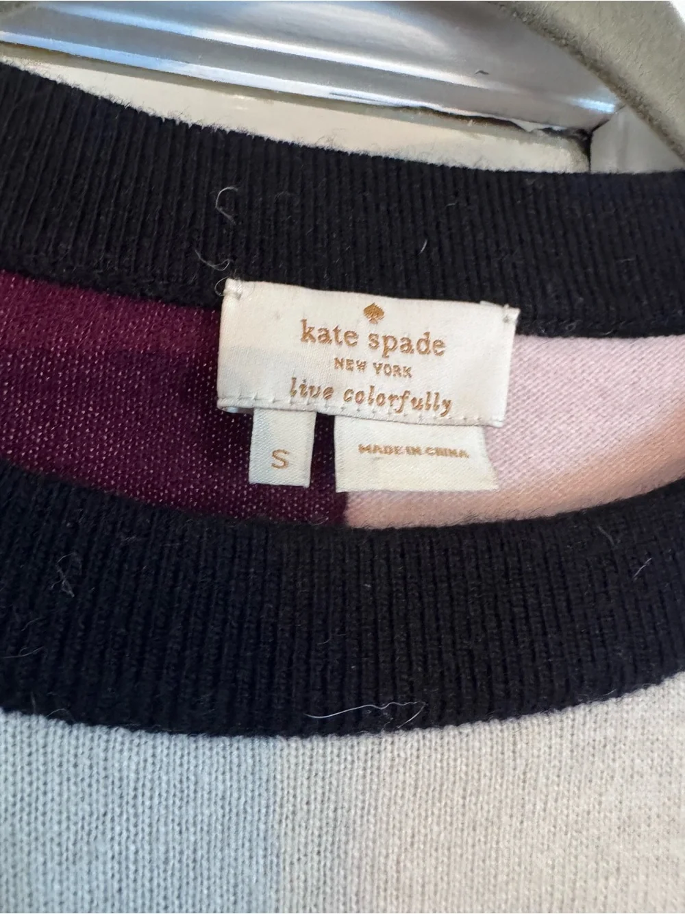 KATE SPADE Pink Colorblock Sz Small Wool Cashmere Blend Slouchy Sweater